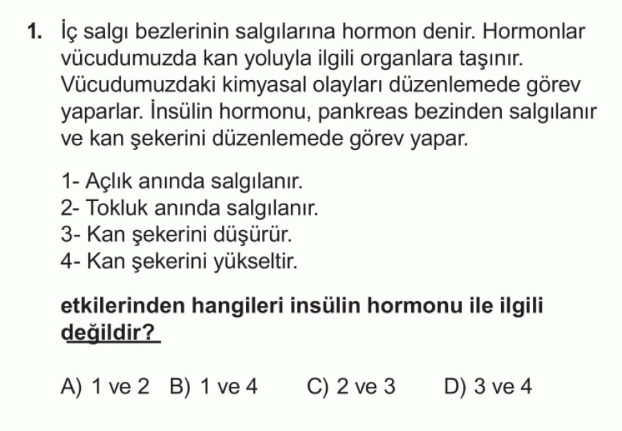 6 Sınıf Fen Bilimleri Vücudumuzdaki Sistemler ve Sağlığı Testi 2